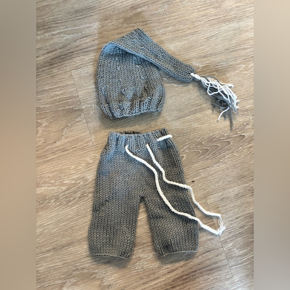 Cozy Gray Knit Baby Hat and Pants Set NB-3M Photo Prop